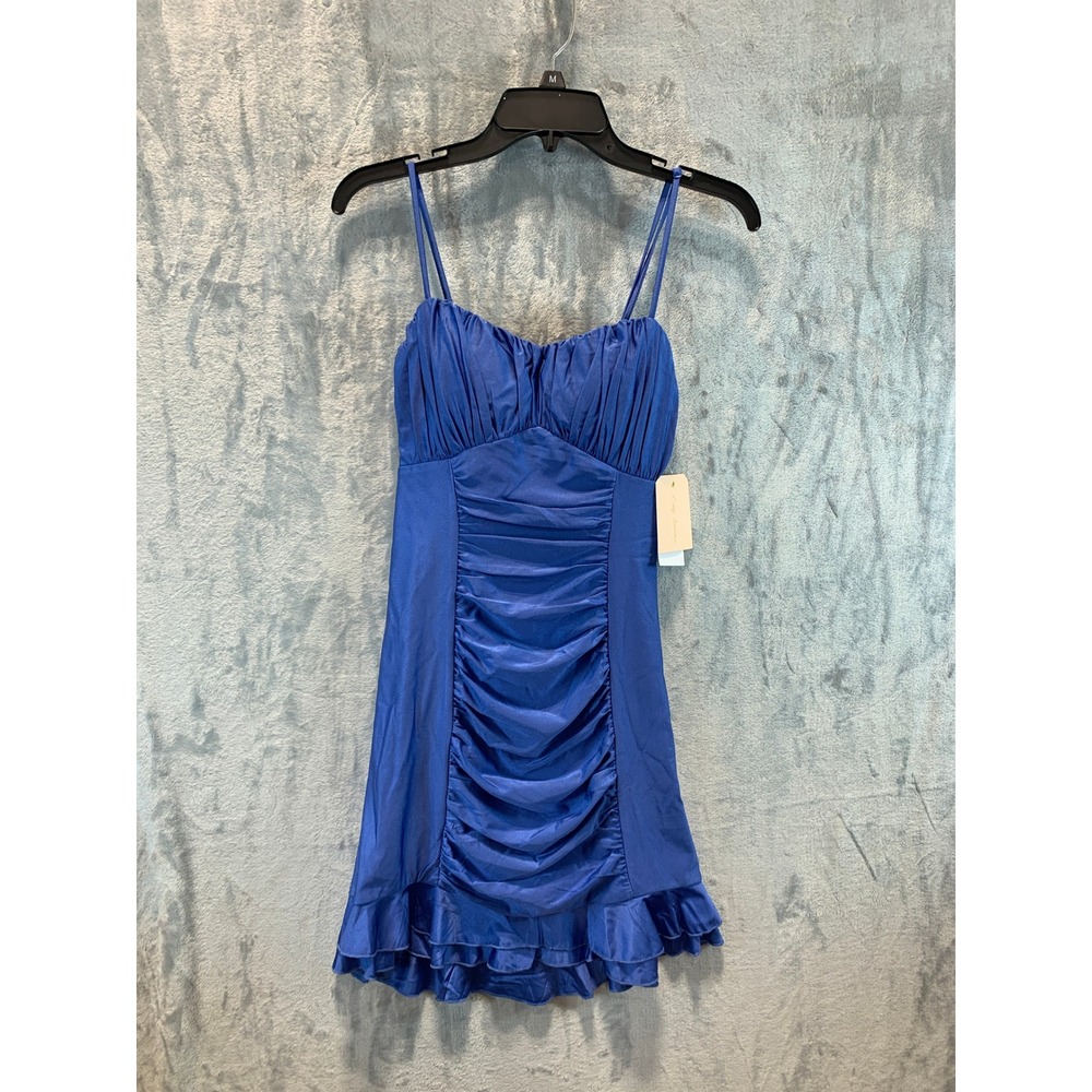 City Studio Womens Dark Blue Ruched Ruffle Mini Dress Sweetheart Back Tie XL